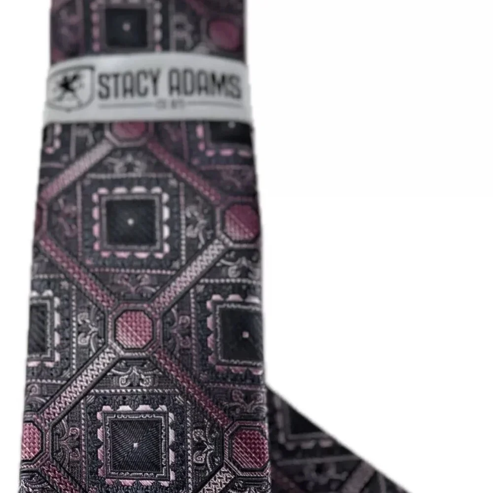 Stacy Adams Men's Tie Hanky Pink Black Charcoal Gray Diamond Handmade 3.25